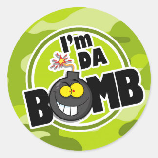 Sticker Rond Da Bomb ! camo vert vif, camouflage