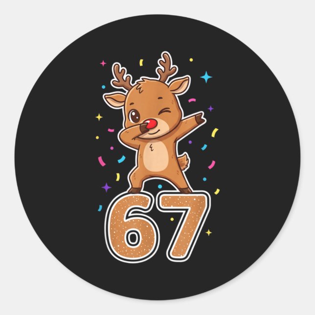 Sticker Rond Dabbing 67 Reindeer 67 Funny Six Seven Meme Gen Z  (Devant)