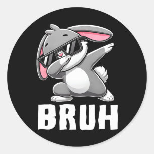 Sticker Rond Dabbing Bunny Bruh mème Pâques Jour Dab Bunny Ados