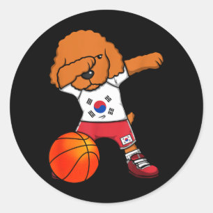 Sticker Rond Dabbing Caniche Corée du Sud Maillot Baseball Coré