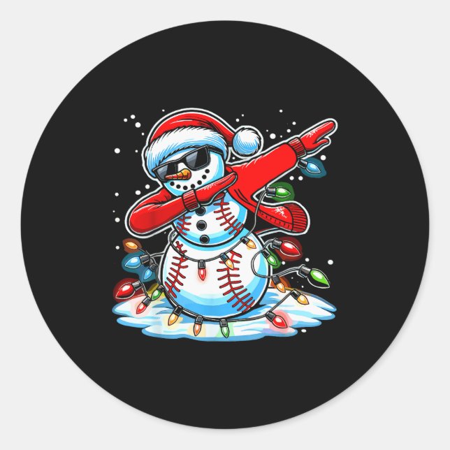 Sticker Rond Dabbing Christmas Baseball Snowman Boys Baseball W (Devant)