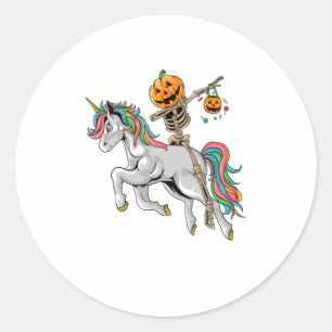 Sticker Rond Dabbing Citrouille Skeleton équitation Unicorn