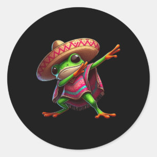 Sticker Rond Dabbing Frog Sombrero Poncho Cinco De Mayo Mexique