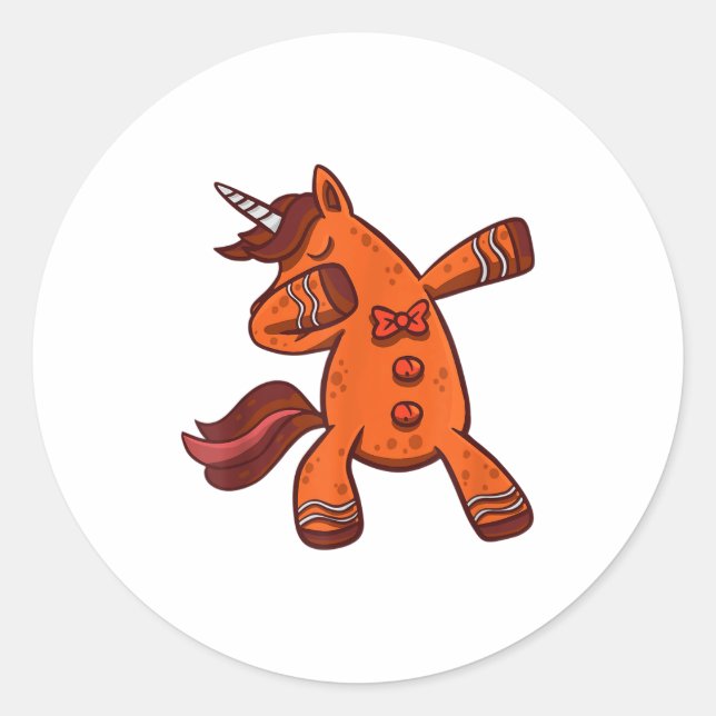 Sticker Rond Dabbing Gingerbread Unicorn Cookie Christmas  (Devant)