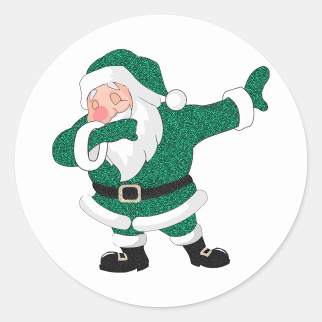 Sticker Rond Dabbing Green Santa Claus | Fun Holiday XMAS Humou (Devant)