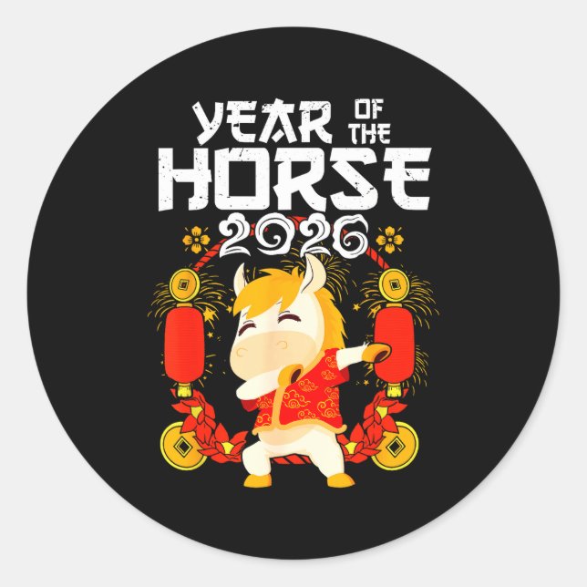 Sticker Rond Dabbing Horse Chinese New Year Of The Horse2026  (Devant)