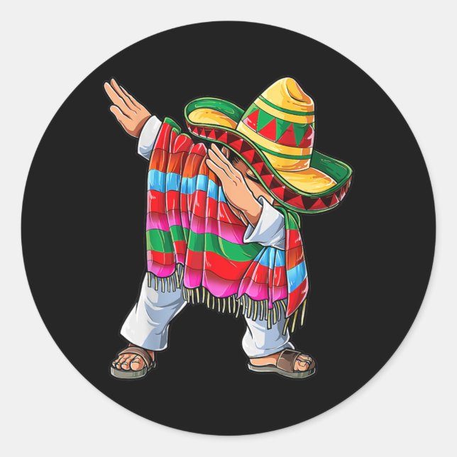 Sticker Rond Dabbing Mexicaine Poncho Cinco de Mayo Garçons Hom (Devant)
