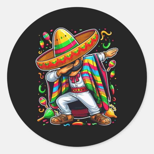 Sticker Rond Dabbing Mexican Poncho Cinco De Mayo (Devant)