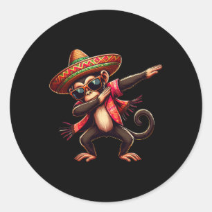 Sticker Rond Dabbing Monkey Sombrero Poncho Cinco De Mayo Mexiq