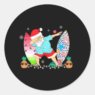 Sticker Rond Dabbing Père Noël Hawaiian Surf Surf Noël en