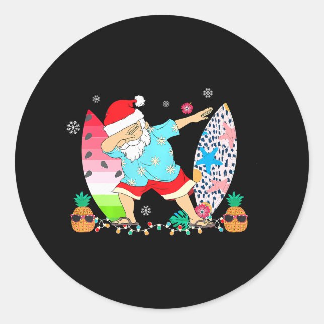 Sticker Rond Dabbing Père Noël Hawaiian Surf Surf Noël en (Devant)