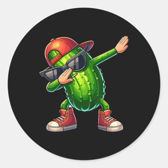 Sticker Rond Dabbing Pickle Dancing Cucumber Lover Drôle Pickle (Devant)