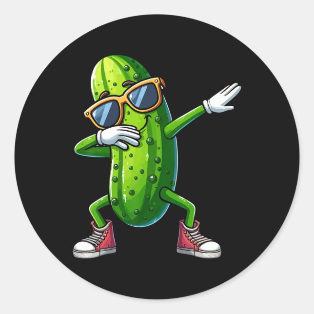 Sticker Rond Dabbing Pickle Dancing Cucumber Lover Drôle Pickle (Devant)