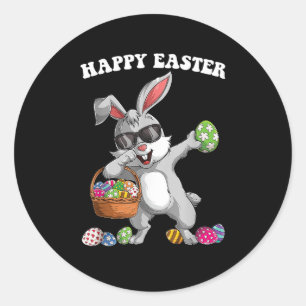 Sticker Rond Dabbing Rabbit Jour de Pâques Oeufs Dab Garçons Fi