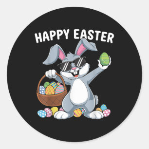 Sticker Rond Dabbing Rabbit Joyeux OEufs de Pâques Dab Boys Bun
