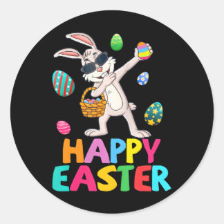 Sticker Rond Dabbing Rabbit Joyeux Oeufs de Pâques Garçons Dab