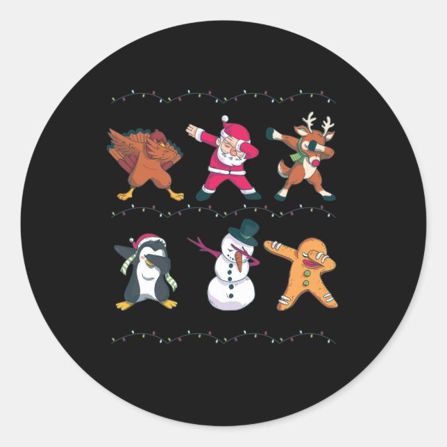 Sticker Rond Dabbing Santa Claus Reindeer Snowman Dancing (Devant)