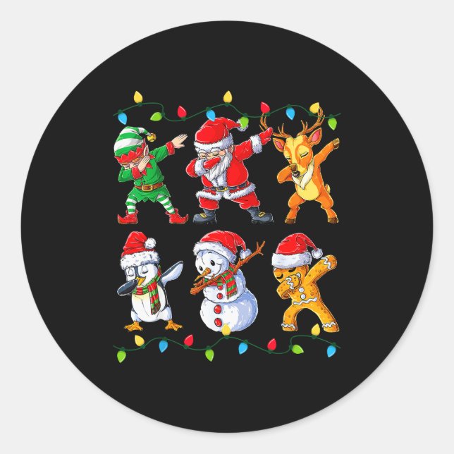 Sticker Rond Dabbing Santa Elf Friends Christmas Boys Girls Men (Devant)