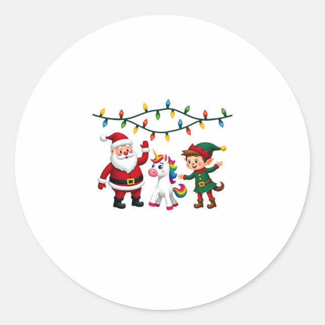 Sticker Rond Dabbing Santa Elf Unicorn Christmas Kids Boys Men  (Devant)