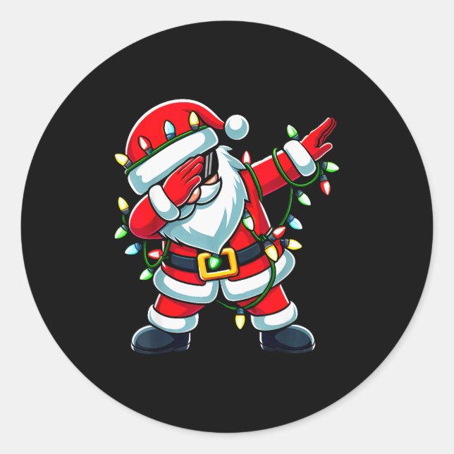 Sticker Rond Dabbing Santa Xmas Lights Funny Christmas Men Wome (Devant)