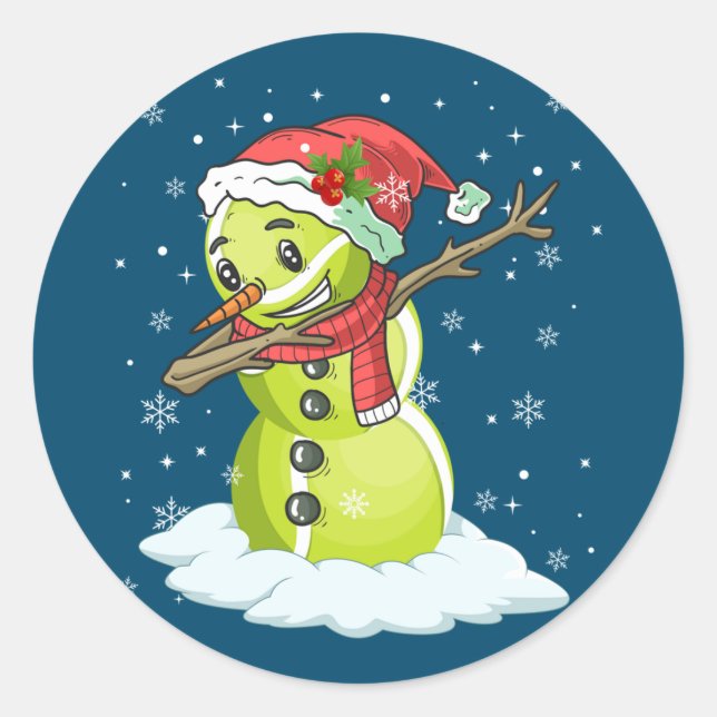 Sticker Rond Dabbing Snowman Tennis Ball Tee Noël Noël Noël (Devant)