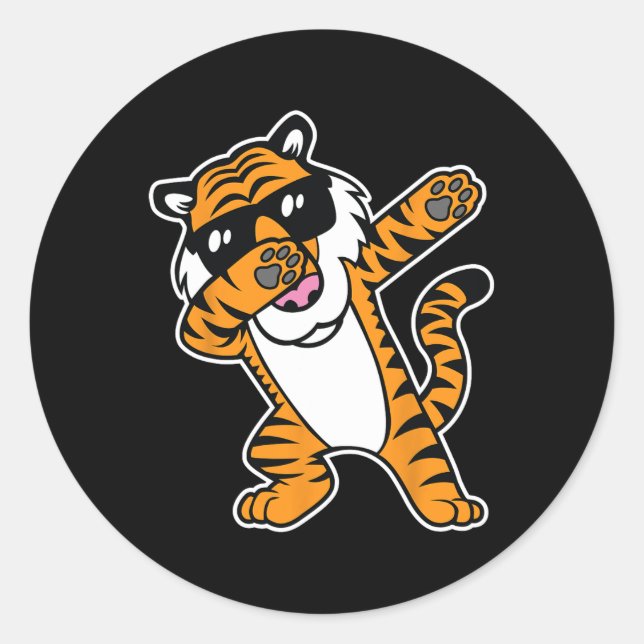 Sticker Rond Dabbing Tiger Drôle Cool Dancing Big Cat Dab Shirt (Devant)