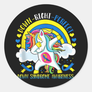 Sticker Rond Dabbing Unicorn Down Droite Parfait Down Syndrome 