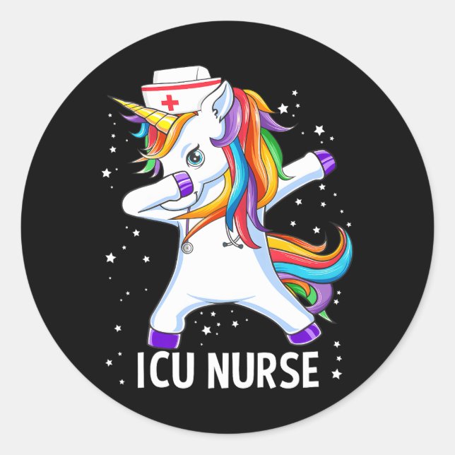 Sticker Rond Dabbing Unicorn drôle ICU infirmière (Devant)