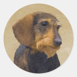 Sticker Rond Dachshund (À poils durs) Peinture Chien Art origin
