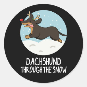 Sticker Rond Dachshund À Travers Le Jeu De Noël De Neige Dark B