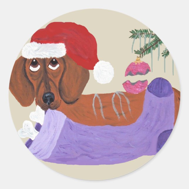 Sticker Rond Dachshund Avec Stocker Noël (Devant)