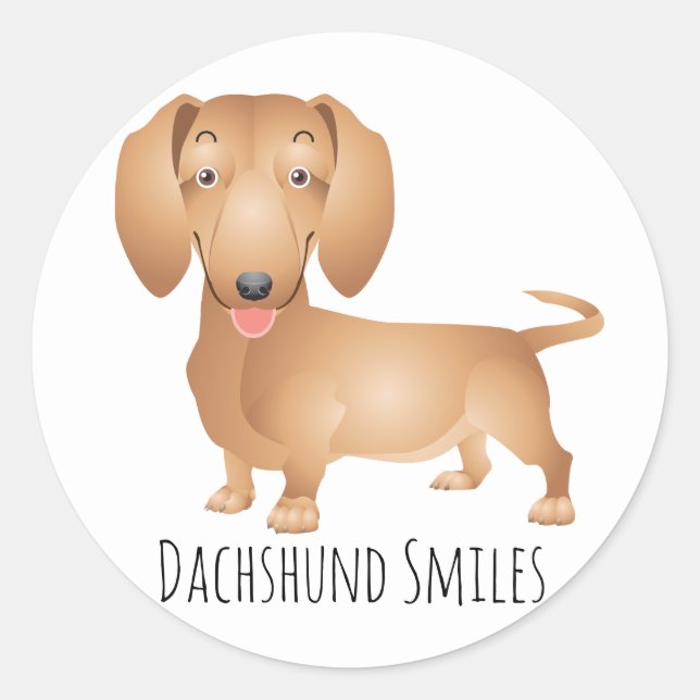 Sticker Rond Dachshund Chien Chien Chien Souriant, Bonjour, Pen (Devant)