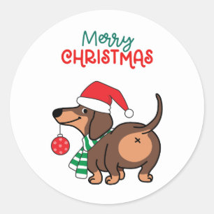 Sticker Rond Dachshund Chien mignonne Joyeux Noël