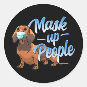 Sticker Rond Dachshund Chien portant un masque - Porter un masq