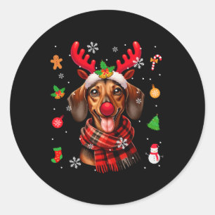 Sticker Rond Dachshund Cosplay Reindeer Costume de Noël Proprié