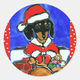 Sticker Rond Dachshund de Noël