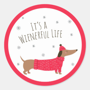 Sticker Rond Dachshund de Noël drôle