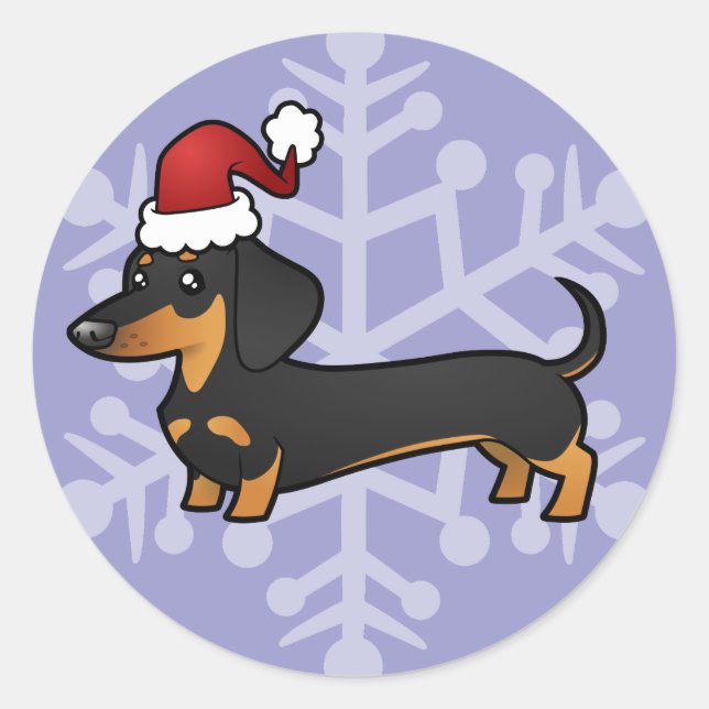 Sticker Rond Dachshund de Noël (manteau lisse) (Devant)