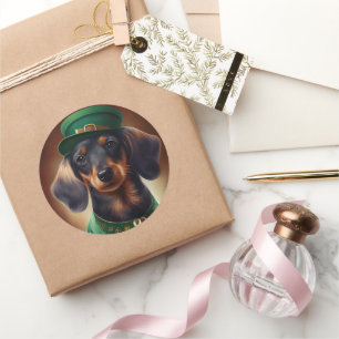 Sticker Rond Dachshund Dog en tenue de la Saint Patrick
