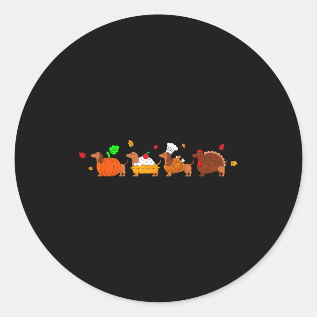 Sticker Rond Dachshund Dog Pumpkin E Turkey Thanksgiving  (Devant)