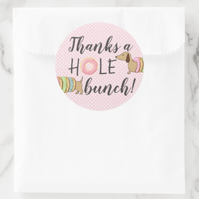 Sticker Rond Dachshund et Donuts Party Merci un Hole Bunch (Sac)