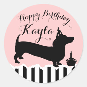 Sticker Rond Dachshund fête d'anniversaire