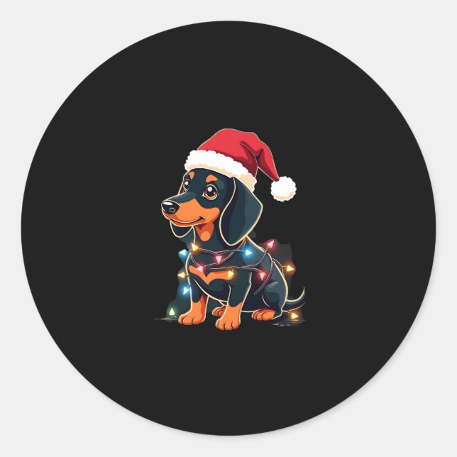 Sticker Rond Dachshund illuminations de Noël Noël Noël Noël Noë (Devant)