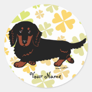 Sticker Rond Dachshund Long Haired Black et Tan