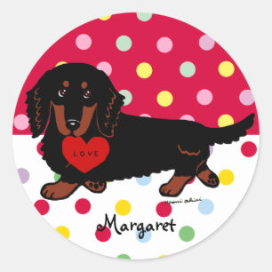 Sticker Rond Dachshund Long Haired Black et Tan