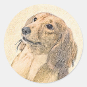 Sticker Rond Dachshund (Longhaerien) Peinture - Art Chien origi