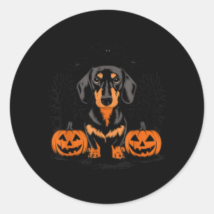 Sticker Rond Dachshund noir et feu Halloween avec
