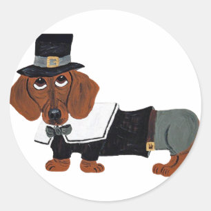 Sticker Rond Dachshund Pèlerin de Thanksgiving