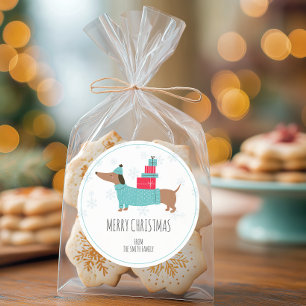 Sticker Rond Dachshund personnalisé Joyeux Noël