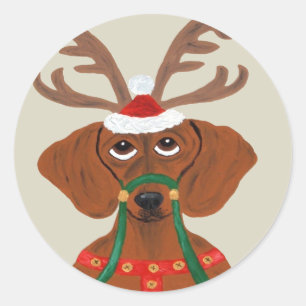 Sticker Rond Dachshund Reindeer